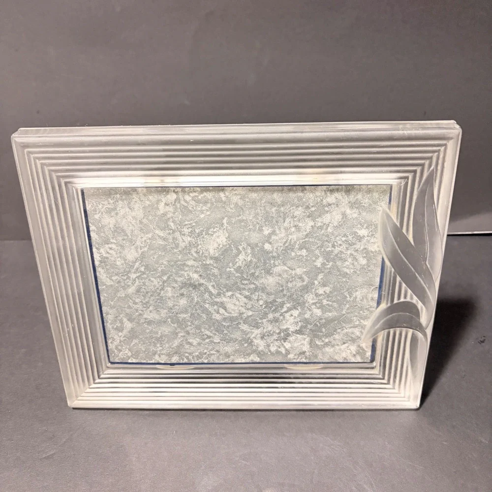 J.G. Durand Crystal Glass Frame Frosted Etched Botanical Heavy 5x7 Photo Picture